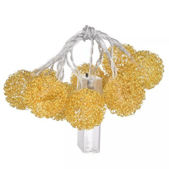 ( 20 ) LED Battery Light Wrought Iron Gold Wire Ball Light
