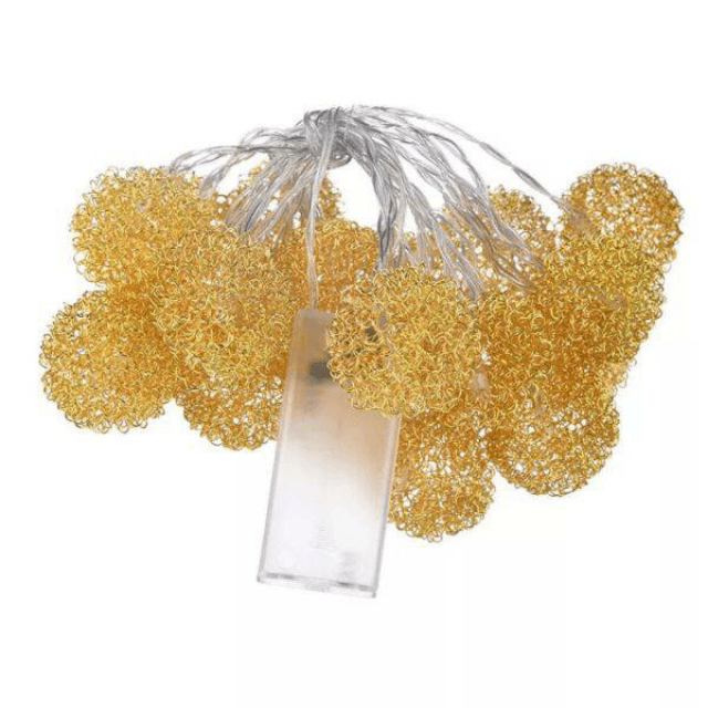 ( 20 ) LED Battery Light Wrought Iron Gold Wire Ball Light