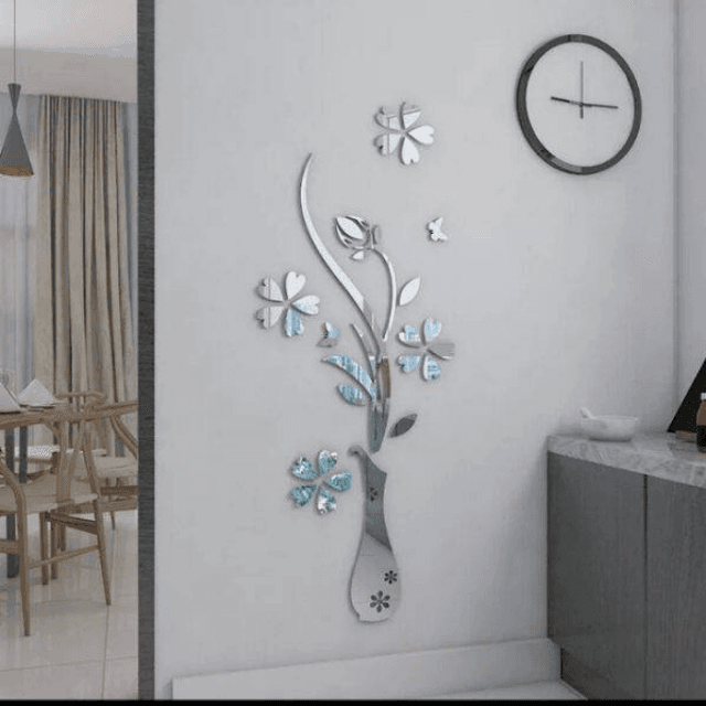 ( Acrylic ) Flowers Vase Mirror Wall Stickers