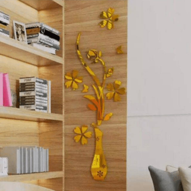 ( Acrylic ) Flowers Vase Mirror Wall Stickers