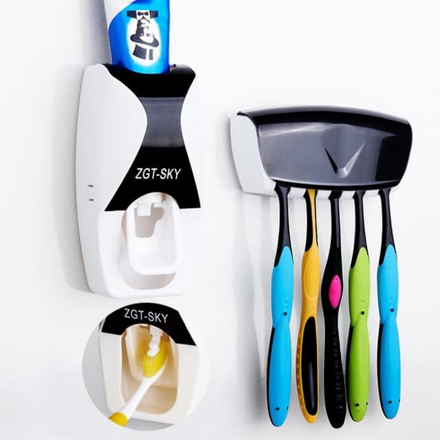 Automatic Toothpaste Dispenser And Toothbrush Holder Set